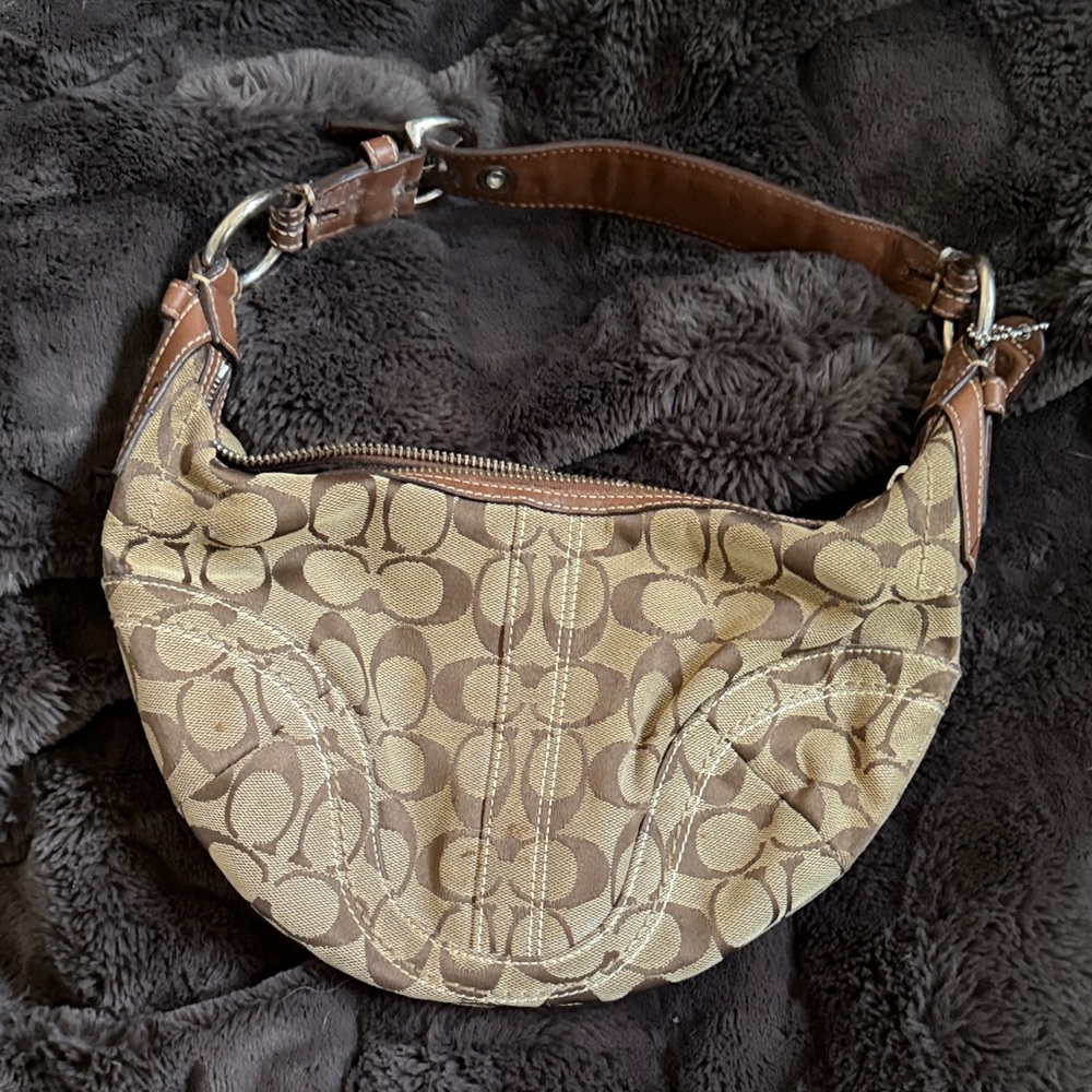 Coach Tan and Brown Signature Hobo Bag